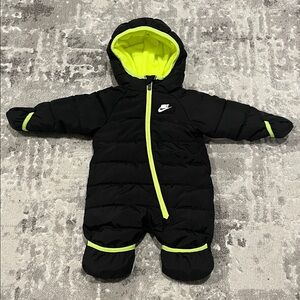 Nike Kids Black and Neon Green Footie newborn snowsuit